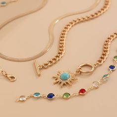 This stunning Regina Layered Lariat Necklace Set brings a playful yet elegant touch to any ensemble. Featuring a multi-color beaded design, this layered necklace set is perfect for adding a splash of color to your outfits. The lariat drop design adds a chic and sophisticated look, making it ideal for both casual wear and special occasions. The set includes two necklaces, each offering a different length for an effortlessly layered appearance. Details: Material: Gold-plated brass with colorful beads Set weight: 42.4g (1.49oz) Short necklace length: 37cm + 7cm extension (14.5in + 2.7in) Long necklace length: 70cm (27.5in) Pendant size: 2.5cm x 0.98in Chain thickness: 0.6cm (0.23in) Eye-catching multi-color bead accents Layered lariat drop design for a trendy and unique look Missy Jewelry Nec Multicolor Lariat Necklace With Adjustable Chain, Elegant Multicolor Adjustable Chain Necklace, Elegant Chain Necklace With Colorful Beads, Elegant Multicolor Chain Necklace With Colorful Beads, Trendy Multicolor Jewelry With Delicate Chain, Elegant Multicolor Beaded Chain Necklace, Multicolor Lariat Necklaces For Party, Multicolor Lariat Necklace For Party, Multicolor Delicate Chain Jewelry For Party