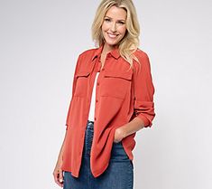 At first glance, it's a basic button down shirt -- that versatile top often paired with your favorite denims but does double duty as a tank overlay when you need some extra coverage. Add stretch sateen fabric to its list of easy going elements, and suddenly the staple is ready to be styled with dress pants and pencil skirts (in addition to the more casual items in your closet!). From the Joan Rivers Classics Collection®.