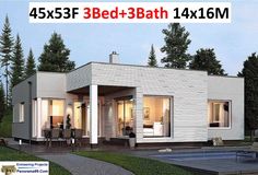 this is an image of a modern house with 3 beds and bath in the front yard