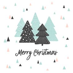 merry christmas card with trees and snow