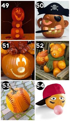 pumpkins with faces and numbers on them