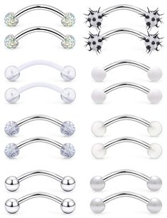 PRICES MAY VARY. STYLES🎁16PCS Tongue Piercing Jewelry. 8 Styles: (1) Clear Bioflex, (2) Glitter Ball, (3) Artificial Pearl, (4) Glow in The Dark, (5) Smooth Acrylic Ball, (6) Steel Ball, (7) Crystal Paved Ferido Ball, (8) Silicon Ball. MEASUREMENTS📏 Bar Thickness Gauge is 14ga (1.6mm). Wearable Bar Length: 9/16in(14mm). Barbell Ends Diameter: 0.20in(5mm). Quality💎Use Austenitic SAE 316 Stainless Steel and Bioflex, Grade Of Material Used In Biomedical Applications. SUITABLE💝 Horizontal Tongue Frog Eyes Piercing, Snake Eyes Tongue Piercing, Neck Piercing, Rings Snake, Small Nose Studs, Frog Eyes, Tongue Piercing Jewelry, Eye Piercing, Frog Eye