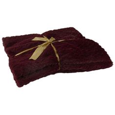 two burgundy blankets tied with gold ribbon on white background