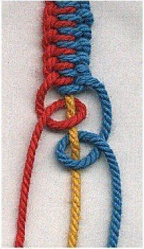 three different colored ropes with one knot in the middle and another knot at the end