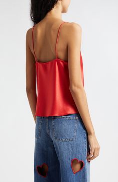 This slinky cami is crafted from rich satin with a drapey cowl neck. 22 1/2" length (size Medium) Cowl neck Spaghetti straps 75% triacetate, 25% polyester Dry clean Imported Elegant Red Camisole With Spaghetti Straps, Summer Silk Top With Adjustable Straps, Silk Strappy Top For Summer, Summer Silk Tops With Delicate Straps, Chic Silk Camisole With Adjustable Straps, Summer Silk Tops With Adjustable Straps, Chic Silk Spaghetti Straps Tops, Silk Top With Adjustable Straps For Summer, Sleeveless Modal Satin Camisole