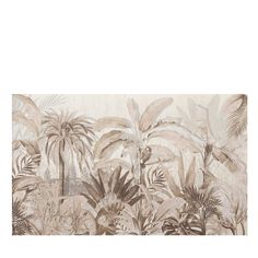 an image of a tropical scene with palm trees and other plants on the side of a wall