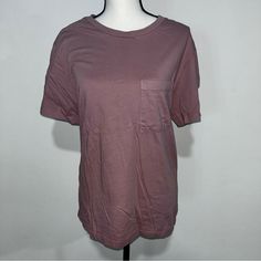 Super Soft Fabric One Single Front Pocket Short Sleeve Crewneck Tee Pink Short Sleeve Shirt For Loungewear, Trendy Pink Shirt For Everyday Wear, Casual Mauve Tops For Summer, Casual Mauve Summer Tops, Pink Relaxed Fit Casual Tops, Pink Casual Relaxed Fit Top, Basic Pink Tops For Loungewear, Casual Pink Tops For Everyday, Casual Pink Everyday Top