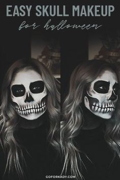 How To Do A Skeleton Makeup Easy, Woman Skull Makeup, Skull Makeup Easy Tutorials, Diy Skull Face Paint, Skull Mask Makeup, Halloween Skeleton Face Paint, How To Paint Your Face Like A Skeleton, East Skeleton Makeup, Step By Step Skeleton Makeup