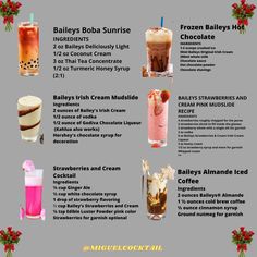 the holiday drinks menu is shown with information about each drink and what to order it