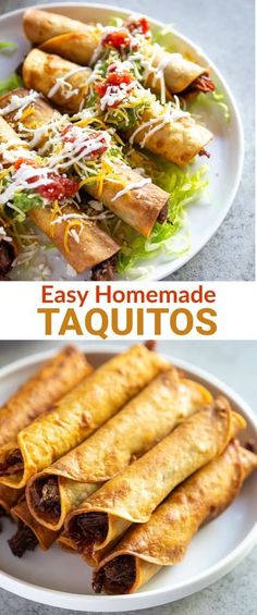 homemade taquitass on a plate with lettuce and tomatoes