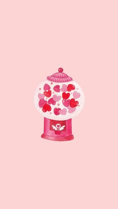 a pink and white object with hearts on it's top, against a light pink background