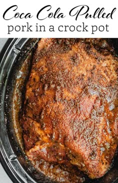 the pork in a crock pot is cooked and ready to be eaten with text overlay