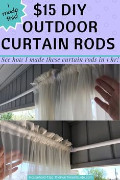 the instructions for how to make curtains out of old curtain rods and other things that are in