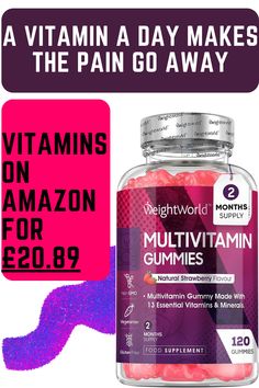 Multivitamin Gummies for Women & Men - 2 Months Supply - 13 Multivitamins & Minerals - 120 Vitamin Gummies - With Vitamin C, A, D, B, Biotin & Zinc - Strawberry Flavoured Chewable Multivitamins Adults #affiliatelink Gummies For Women, Vitamin Gummies, Gain Muscle Mass, Lean Body, D B, Vitamin A, Gain Muscle, Multivitamin, 2 Months