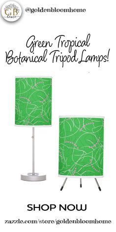 the green tropical botanical tripod lamps are on sale