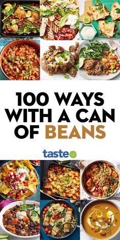 the cover of a cookbook with images of different foods and vegetables on it, including beans