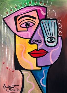 an abstract painting of a woman's face