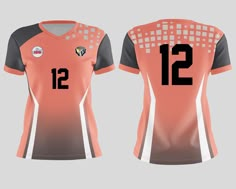 a women's soccer jersey with the number twelve on it and an orange background