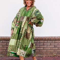 Our Nilah Is A Blend Of Quilted Patchwork Prints In A Boho Design With Dolman Sleeves. Each Dress Is Uniquely Handmade And No Two Are The Same In Printed Design. They Are Fully Lined And Have Tassel Ties At The Neckline. 100% Silk On The Outer Layer, But Lined With 100% Cotton. Disclaimer: Because Of The Delicate Nature Of The Silk And The Fact That Each Square Has Been Individually Sewn, There Has Been Some Fraying At The Seams When Wearing And You May Have To Occasionally Mend The Seams. There Green Patchwork Maxi Dress, Green Bohemian Midi Dress For Fall, Green Bohemian Dress With Patchwork, Red Formal Gown, Boho Festival Dress, Green Silk Dress, Denim Refashion, Brown Midi Dress, Upcycled Dress