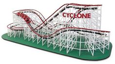 the cyclone roller coaster is white and red