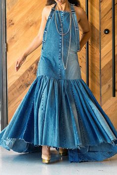 Afrocentric Fashion, Jean Dresses, Denim Jacket With Fur, Ankara Dress Styles, Latest Ankara, Denim Maxi Dress, Denim Dresses, Denim Maxi, Denim Diy