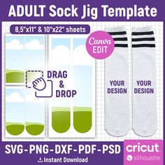 adult sock jig templates for photoshopping with text and images on them