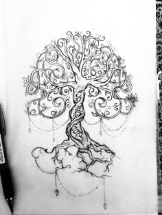 a drawing of a tree with swirls on it