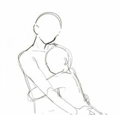 a drawing of a man holding a baby in his arms with the back turned to the side