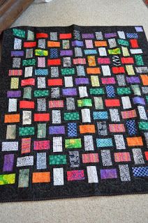 a multicolored quilt is on the floor