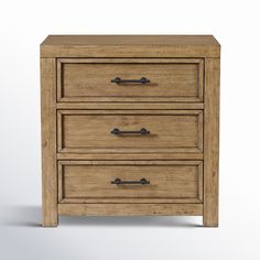 a wooden dresser with three drawers on one side and an open drawer on the other