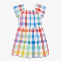 This top checks all the boxes. It's festive enough for seasonal RSVPs, comfy enough for everyday play, and mix-and-matches with everything. (Further proving our point that rainbows are a neutral!) Fabric: 83% cotton/17% recycled polyester; pre-washed to minimize shrinkage. Feel: Soft and lightweight with a puckered tex Rainbow Gingham, Picnic Dress, Flutter Sleeve Top, Flutter Sleeve Dress, Toddler Girl Dresses, Kids Shorts, Kids' Dresses, Flutter Sleeve, Kids Dress