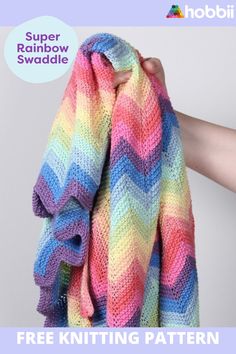 Get started on this DIY project on Super Rainbow Swaddle Blanket - Pastel Knitting
 Pattern. Knit a fun and colorful project. The classic rainbow blanket is now available in 10 beautiful colors. The blanket is a really fun and cosy knitting project due to the many color changes, decreases and increases. The blanket looks amazing but consists of only a few techniques. The blanket is perfect as a baby blanket. The blanket is knitted in Rainbow 8/4.The pattern for Super Rainbow Swaddle Blanket - Pa One Color Baby Blanket Crochet Pattern Free, Baby Knitting Patterns For Blankets, Knitted Swaddle Blanket, Pompom Blanket Sirdar Sweetie, Baby Blanket To Knit Free Pattern, Knitting Weather Blanket, Trendy Baby Blankets Free Pattern, Rainbow Shaped Blanket, Baby Blanket Knitting Pattern Two Colors