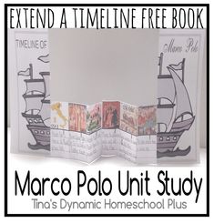 an open book with pictures of boats on it and the title text reads, extend a time line free book marco polo unit study