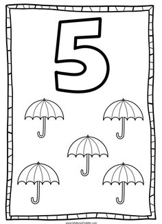 the number five with umbrellas in front of it and an image of three umbrellas on