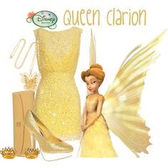 a yellow dress and shoes are featured in this advertisement for disney's fairy land