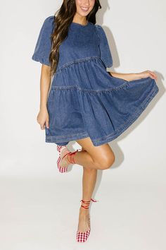 darcy dress // denim *zoco exclusive* Fam Pics, Puff Sleeves Dress, Denim Short Dresses, Denim Dresses, Dress Denim, Sleeves Dress, Denim Mini Dress, Denim Short, Lantern Sleeve