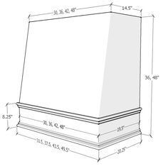 the top portion of a white roof with measurements for the width and height on it