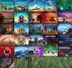 the cover art for no man's sky is shown in many different colors and sizes