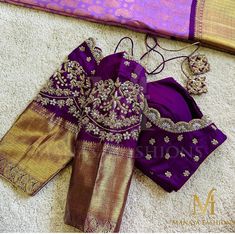 Latest Maggam Work Designs 2024, Pattu Blouse Simple Work Designs, Murtham Blouse Design, Wedding Maggam Work Blouse Designs, Purple Bridal Blouse Designs, Purple Blouse Designs For Saree, Purple Maggam Work Blouse Designs, Aari Designs For Blouse, Purple Resham Embroidery Blouse For Reception