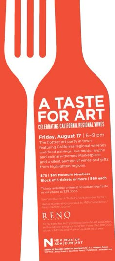 a poster for a taste for art event with fork and bottle on it's side