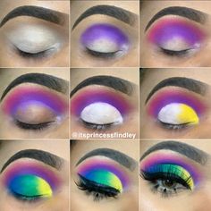 Lisa Frank Makeup Pallet Looks, Profusion Eyeshadow Palette Looks, Pastel Eyeshadow Looks Step By Step, Lisa Frank Eyeshadow Palette Looks, Lisa Frank Palette Looks, Easy Rainbow Eye Makeup, Colorful Eye Makeup Step By Step, Easter Eyeshadow Looks, Mardi Gras Makeup Ideas