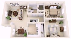 an overhead view of a two bedroom apartment