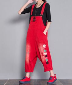 Denim Casual Spring Denim Overall Women Jumpsuits Overall Women, Embroidery Jumpsuit, Spring Denim, Patch Embroidery, Denim Patterns, Linen Jumpsuit, Pants Loose, Women Pants, Loose Style