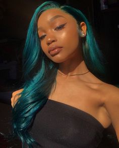 Blue And Green Hair, Christmas Hair, Lace Hair, Brazilian Human Hair, Baddie Hairstyles, Grunge Hair, Black Girls Hairstyles, Green Hair, Aesthetic Hair