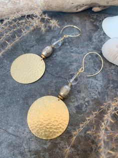 Boho Vibe Beaded Brass Earrings . - Etsy Boho Style Earrings, Quartz Beads, Brass Necklace, Beaded Hoop Earrings, Beaded Hoops, Boho Stil, Prayer Beads, Brass Earrings, Boho Vibe