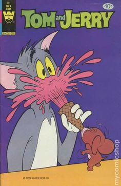 the cover to tom and jerry, with an image of a cat eating something out of his mouth