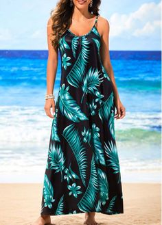 Size:S;Size:M;Size:L;Size:XL;Size:2XL;Color:Green;Silhouette:High waist;Package Contents:1 X Dress;Sleeve's Length:Sleeveless;Dress Length:Maxi;Pattern Type:Tropical Print;Neckline:Straps;Washing Instructions:Hand Wash /Machine Washable;Composition:95%Polyester，5%Spandex;Occasion:Staycation;Style:Casual;Color Scheme:Green;Season:Summer; Dresses Comfortable, Printed Green Dress, Lace Tassel, Green Spaghetti, Tropical Print Dress, Dresses Tight, Dress Sale, Dresses Elegant, Beach Themed