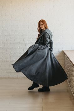 "♠  Please keep in mind that winter coats can't be custom made. We will gladly make you a standard size coat.  Gray Winter Coat, Hooded Wool Coat, Warm Overcoat for Women ♠ This elongated coat is the perfect mix between boho and elegant. It has a beautiful silhouette with a tie waist and rich skirt, while the slouchy hood, hidden buttons and side pockets lend functionality.  A remarkable cozy piece that won't leave you unnoticed anywhere you go. ♠ Sizes My body Size Chart is available below. ** Gray Winter Coat, Overcoat For Women, Grey Winter Coat, Hooded Wool Coat, Gray Wool Coat, Belle Silhouette, Hooded Winter Coat, Gray Winter, Plus Size Winter