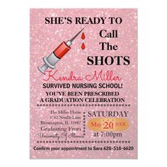 a pink and black nurse's birthday party card with the words, she's ready to call the shots