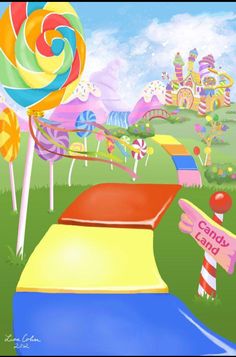 there is an image of a carnival land with lollipops and candy land